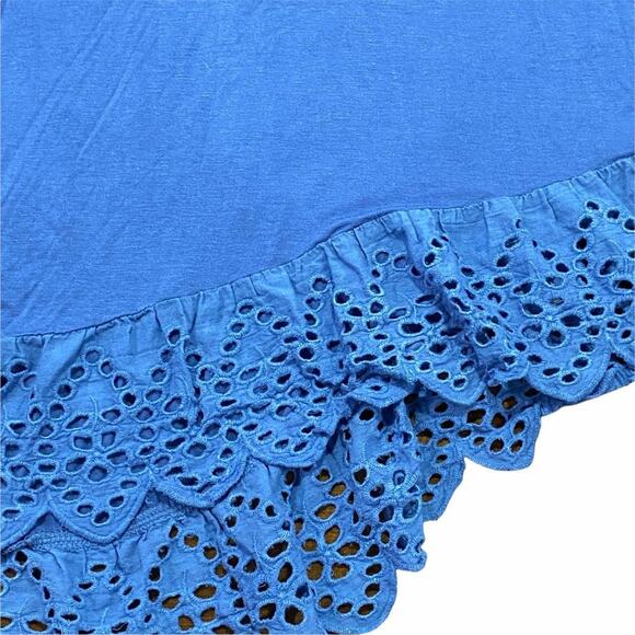Blue Tunic Shirt Top with Asymmetrical Ruffled Eyelet Hem 3/4 Sleeves Size Large - Picture 3 of 12